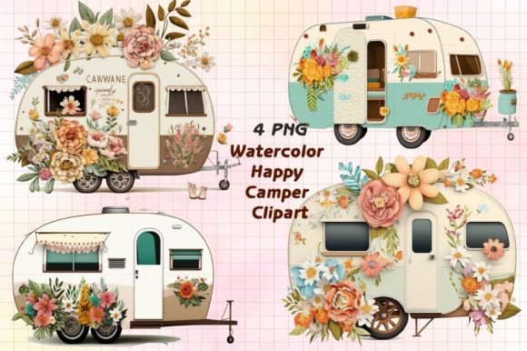 Download Camper with Flowers Clipart - Camper Collection