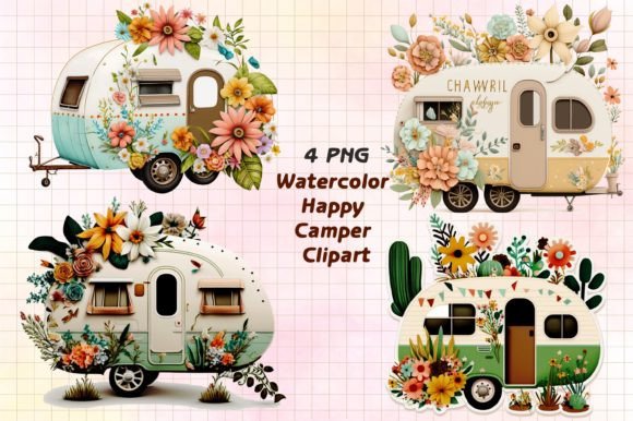 Download Camper with Flowers Clipart - Camper Collection
