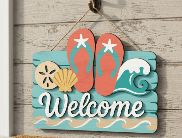 Download Flip Flop Beach Welcome Door Sign SVG - Welcome door sign Collection