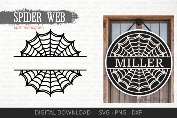 Download Spider Web Split Monogram Door Sign SVG - Premium Bundle