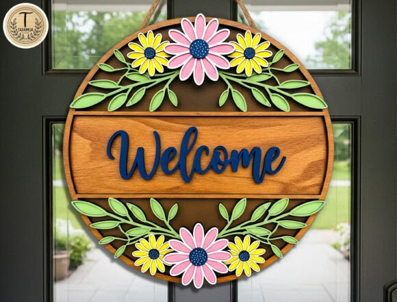 Download Floral Round Welcome Door Sign - Welcome door sign Collection